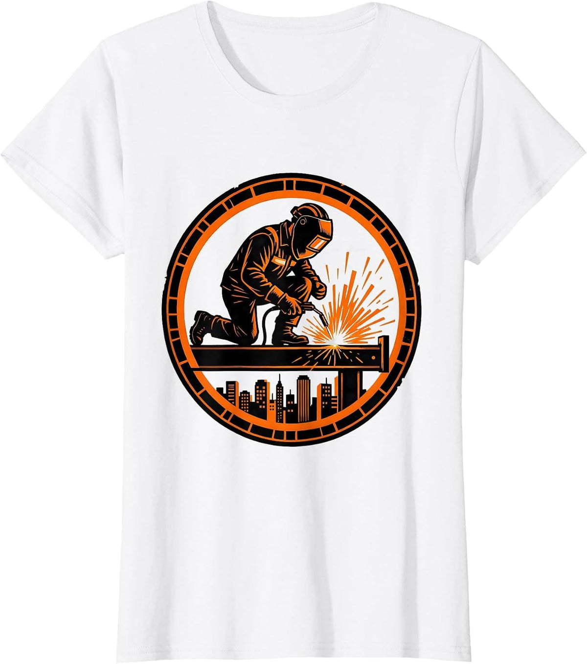Welder on Iron Beam High Above the City T-Shirt - White