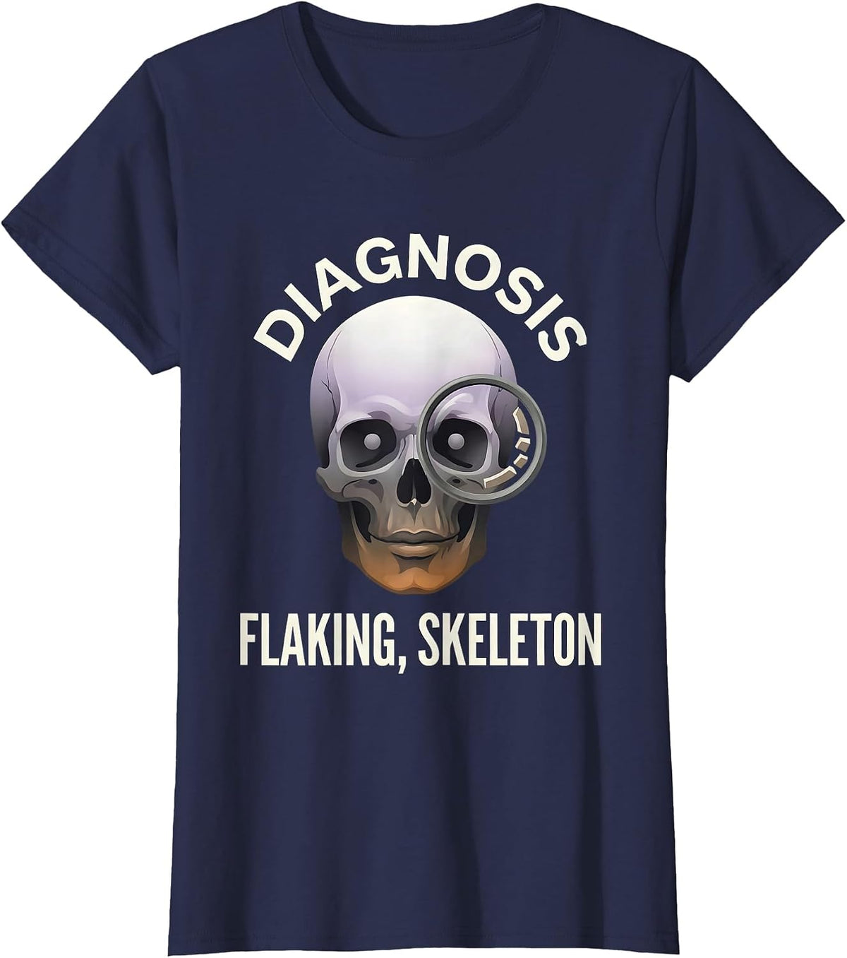 Women's Diagnosis: Flaking Skeleton Halloween Dermatology T-Shirt - Navy Blue