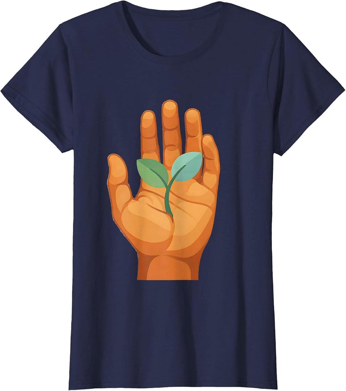 Women's Occupational Therapy Open Hand Sprout Growth Design T-Shirt - Navy Blue