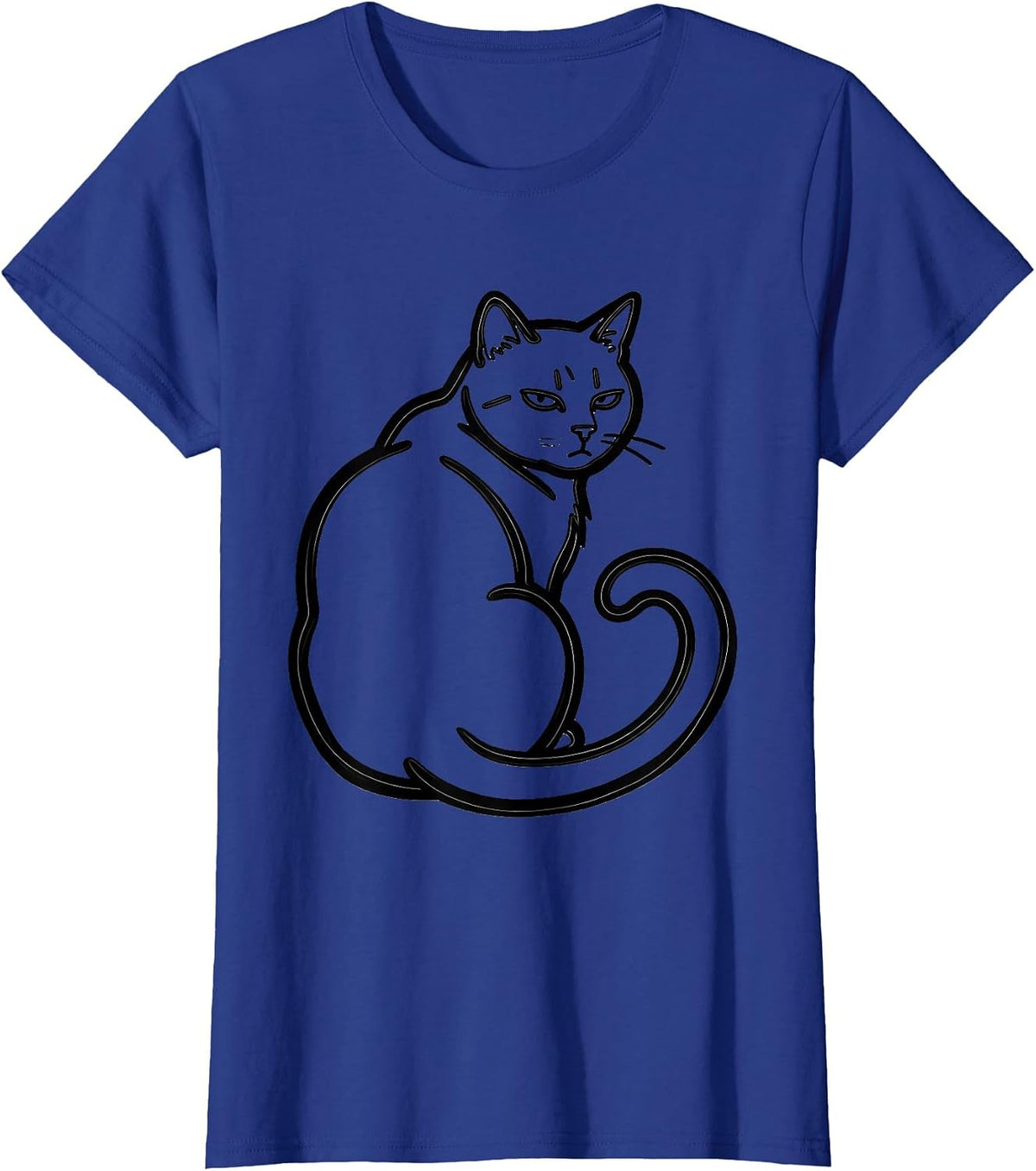 Women's Self-Satisfied Cat Line Art Funny Cat Meme Cat Lover T-Shirt - Royal Blue