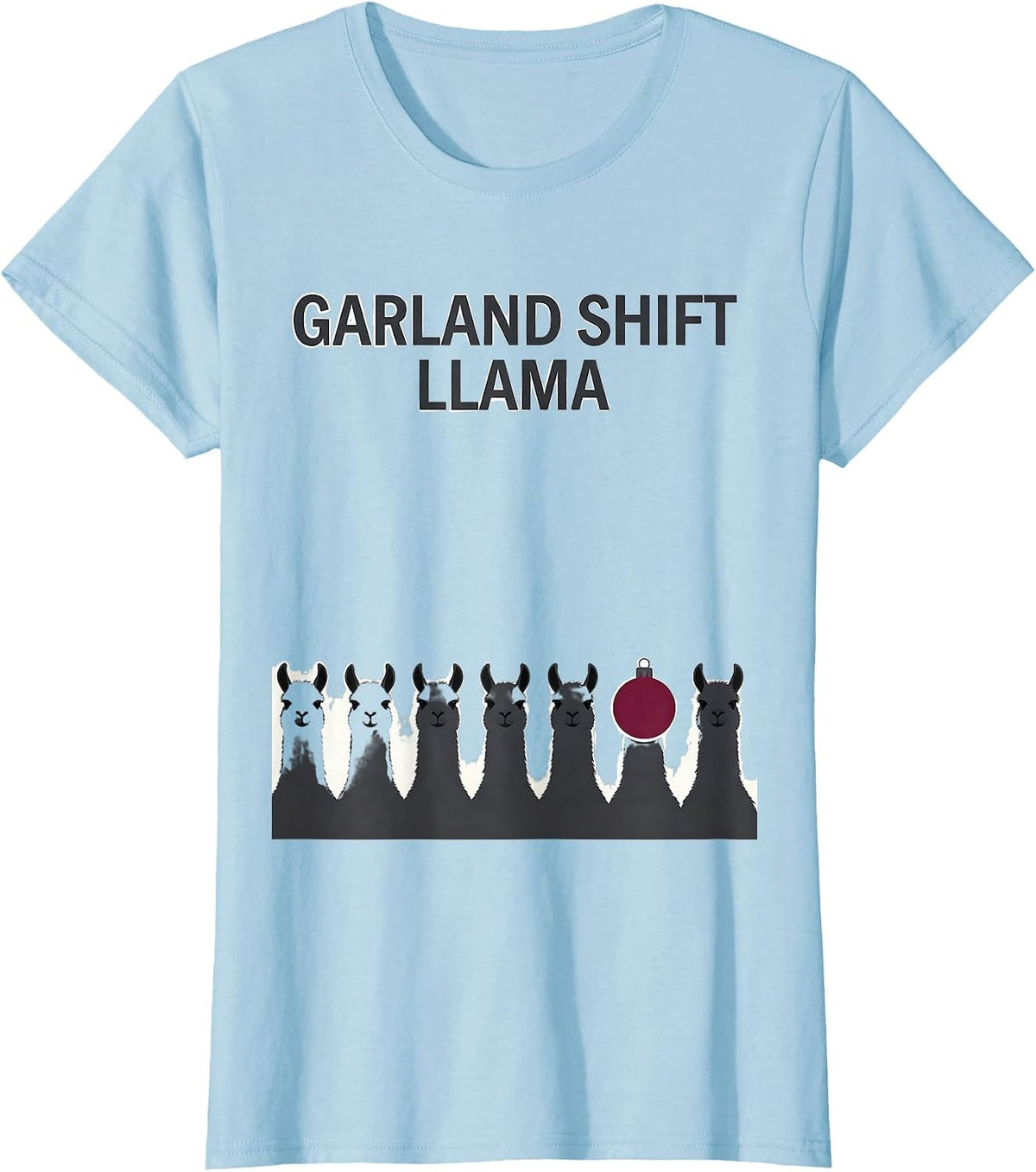 Garland Shift Llama Funny Llama Christmas Animal Lover Gift T-Shirt - Baby Blue