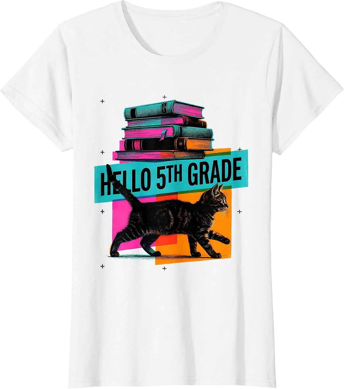Hello 5th Grade Cute Kitten Back to School Girls Kids T-Shirt - White