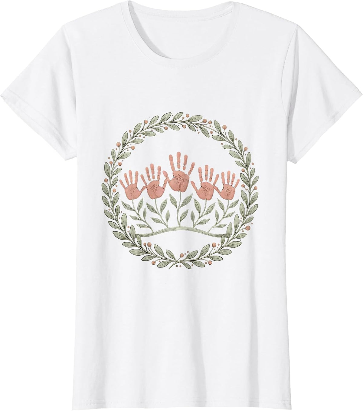 Women's Preschool Teacher Handprint Flower Garden T-Shirt - White