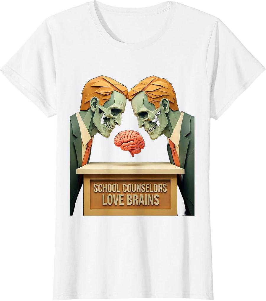Women's School Counselors Love Brains Funny Zombie Halloween Teacher T-Shirt - White