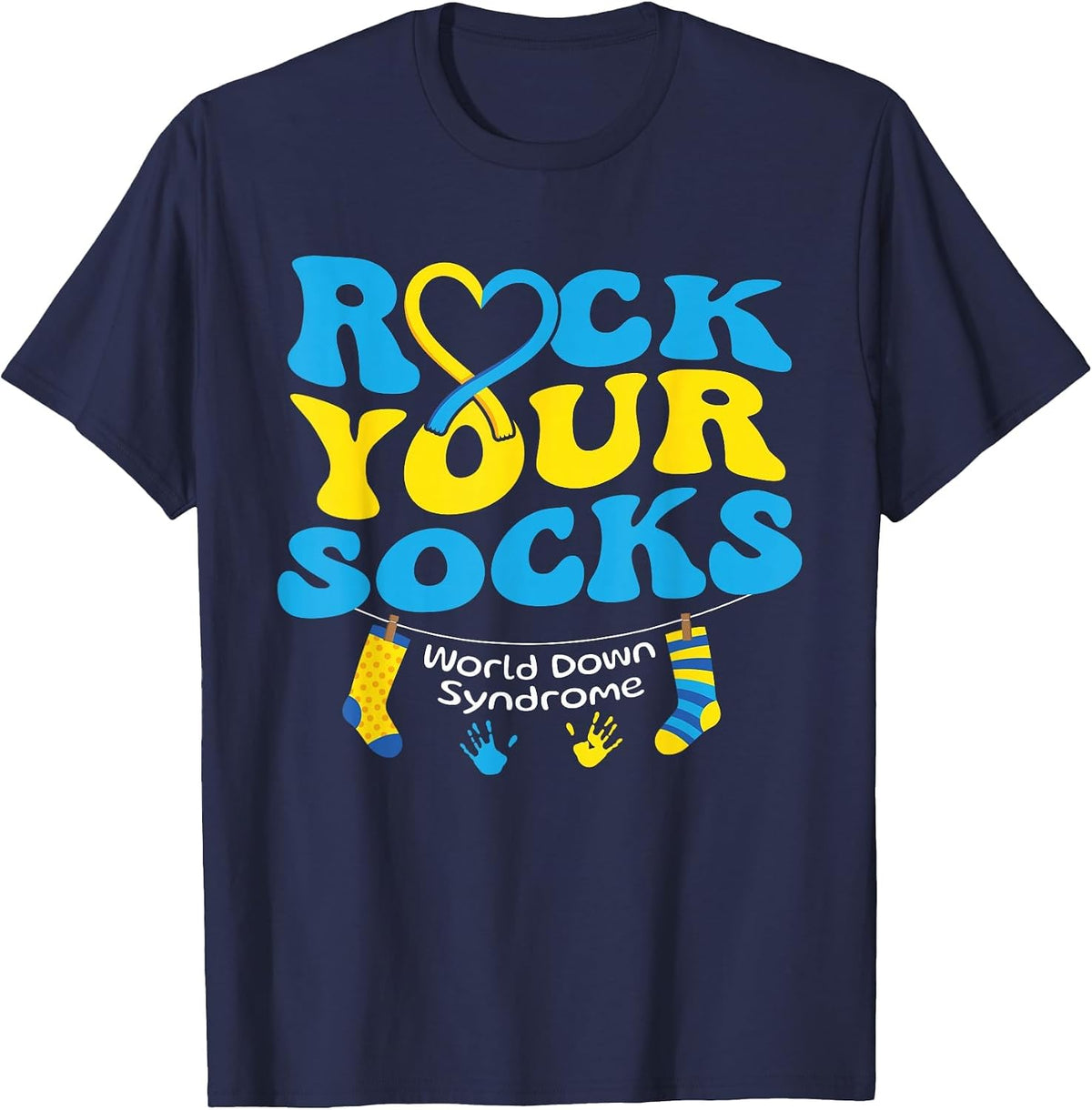 Rock Your Socks Cute Socks World Down Syndrome Day Awareness T-Shirt - Navy Blue