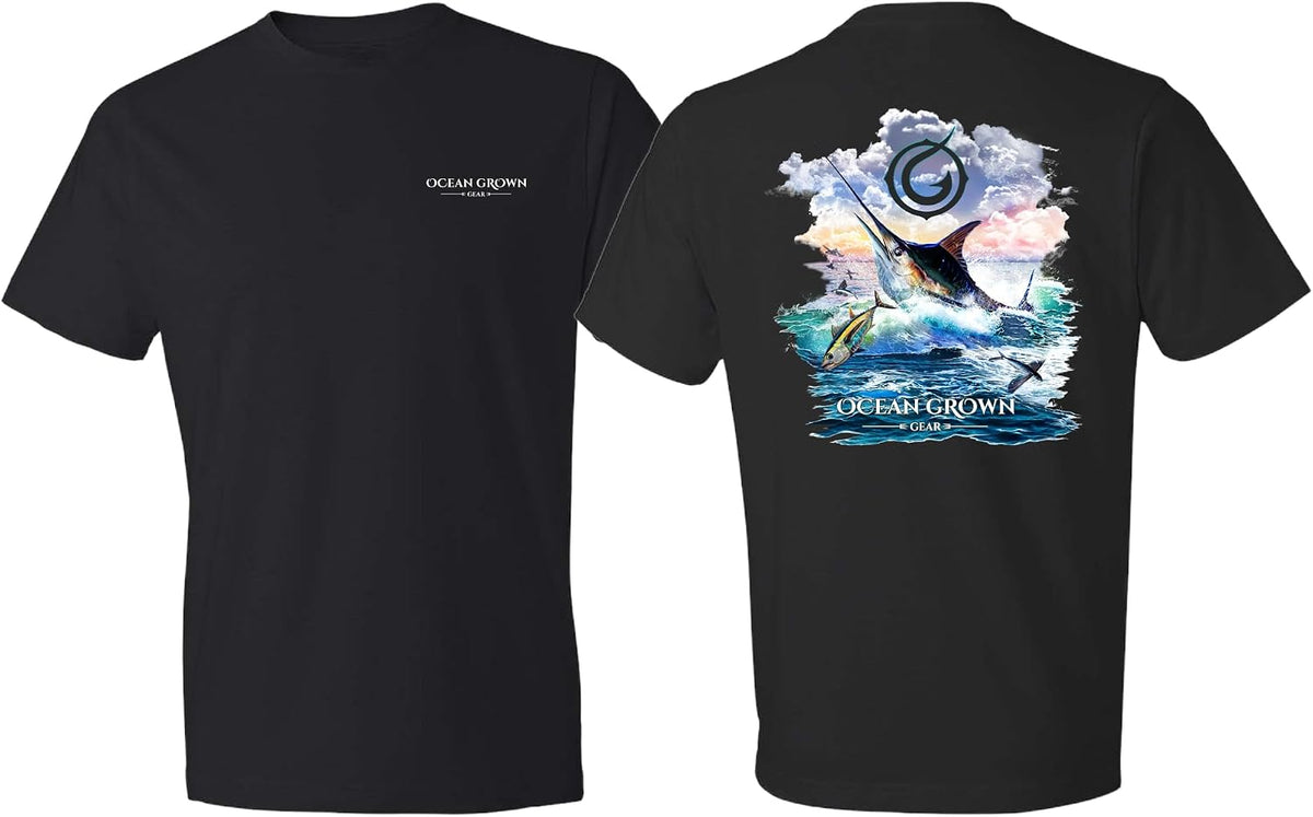 Ocean Grown Marlin Sunset Fishing T-Shirt Men's - Black