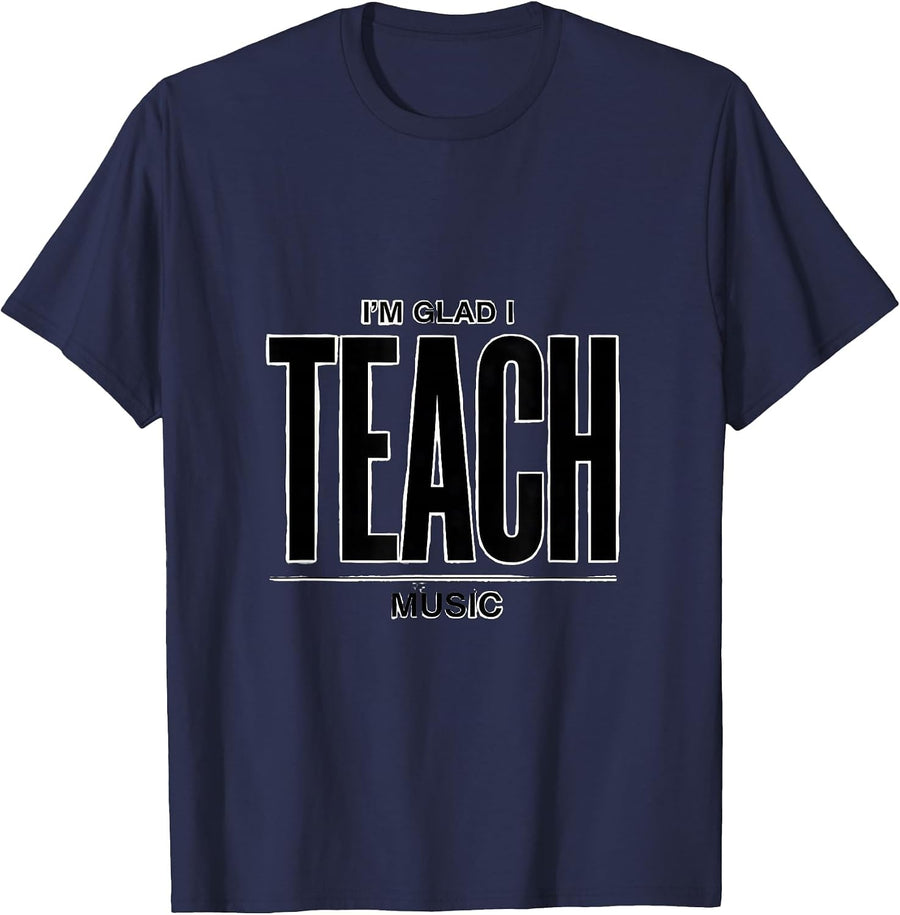 I'm Glad I Teach Music Minimalist Music Teacher Back T-Shirt - Navy Blue