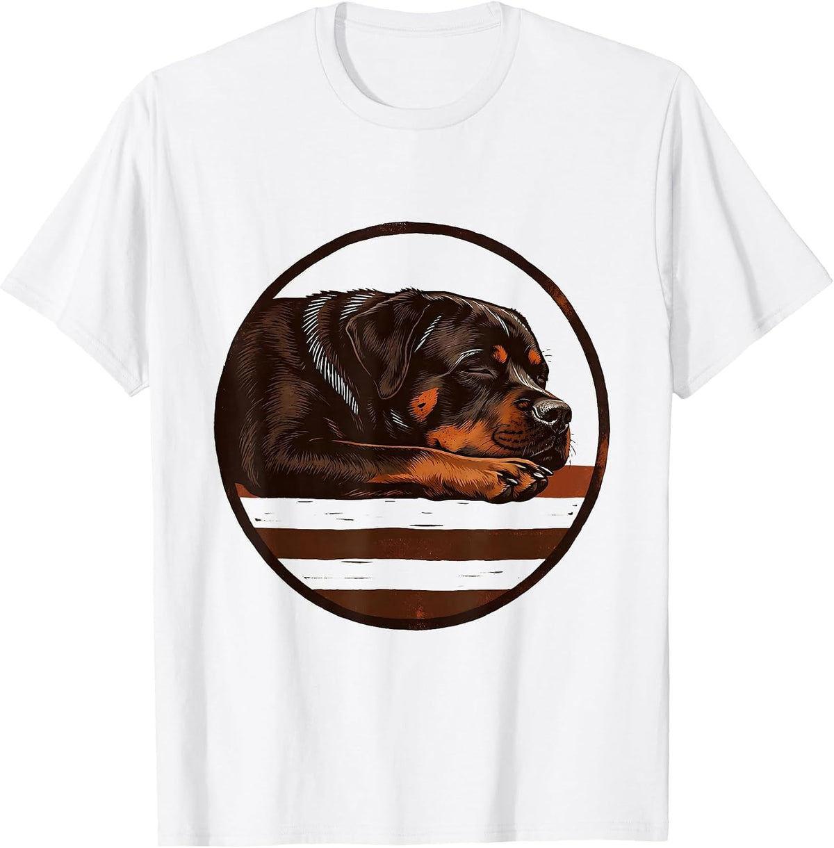 Men's Sleeping Rottweiler Linocut Dog Owner Loungewear T-Shirt - White