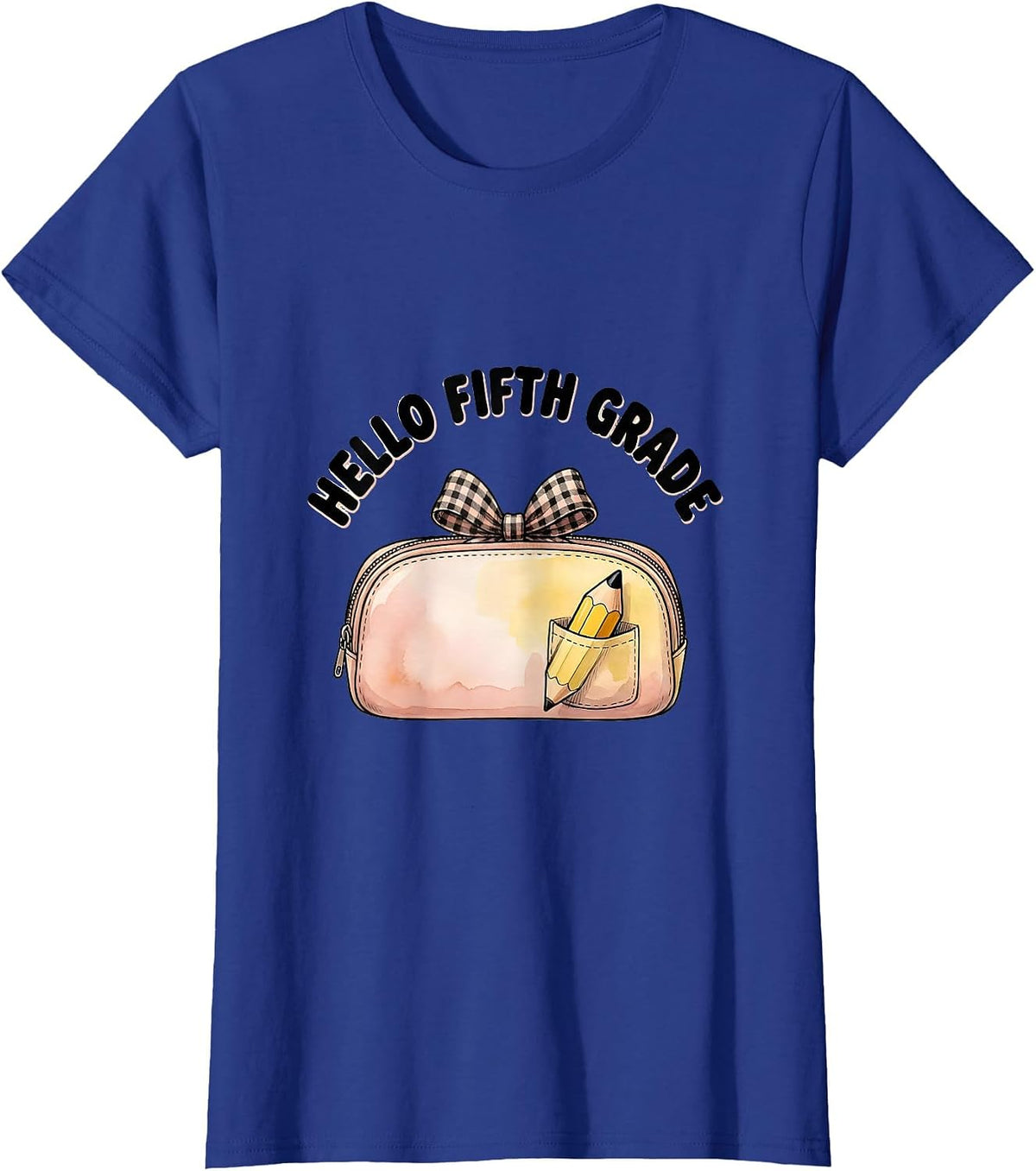 Women's Hello Fifth Grade Coquette Bow Pencil Back to School T-Shirt - Royal Blue