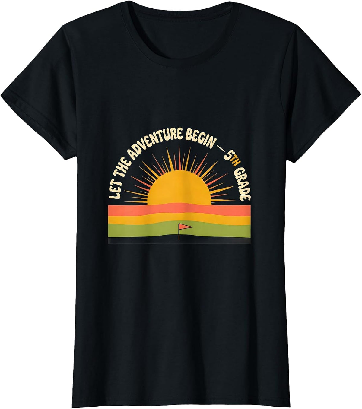 Let The Adventure Begin 5th Grade Retro 70s Back To School T-Shirt - Black