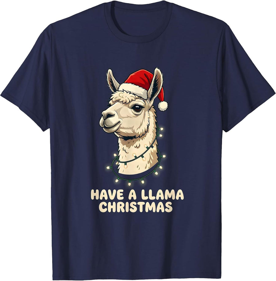 Have A Llama Christmas Funny Llama Lover Animal Humor T-Shirt - Navy Blue