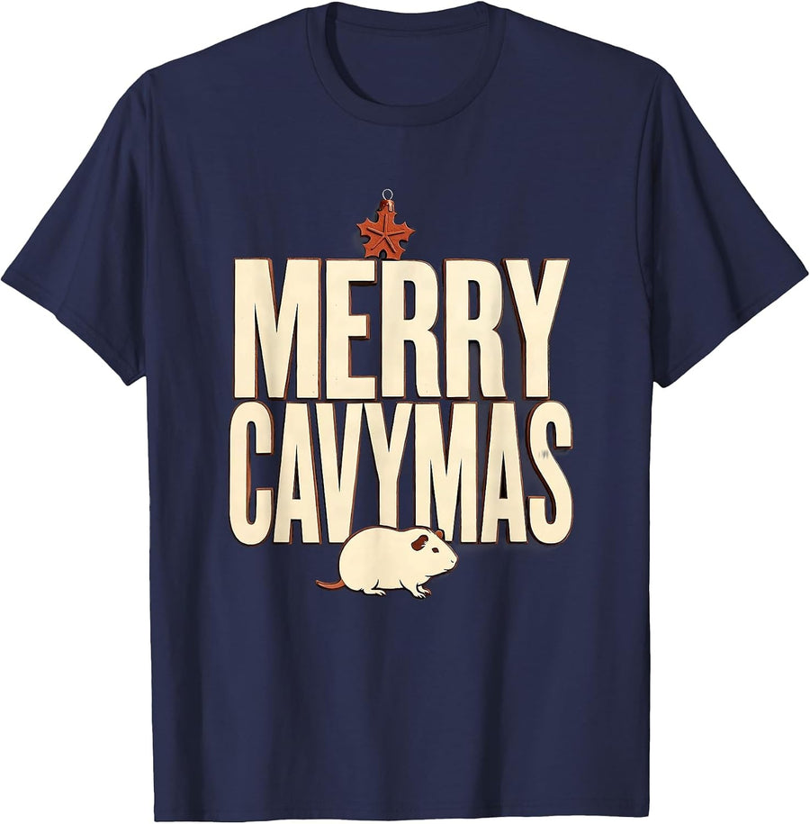 Merry Cavymas Wood Type Letterpress Funny Guinea Pig Pet T-Shirt - Navy Blue