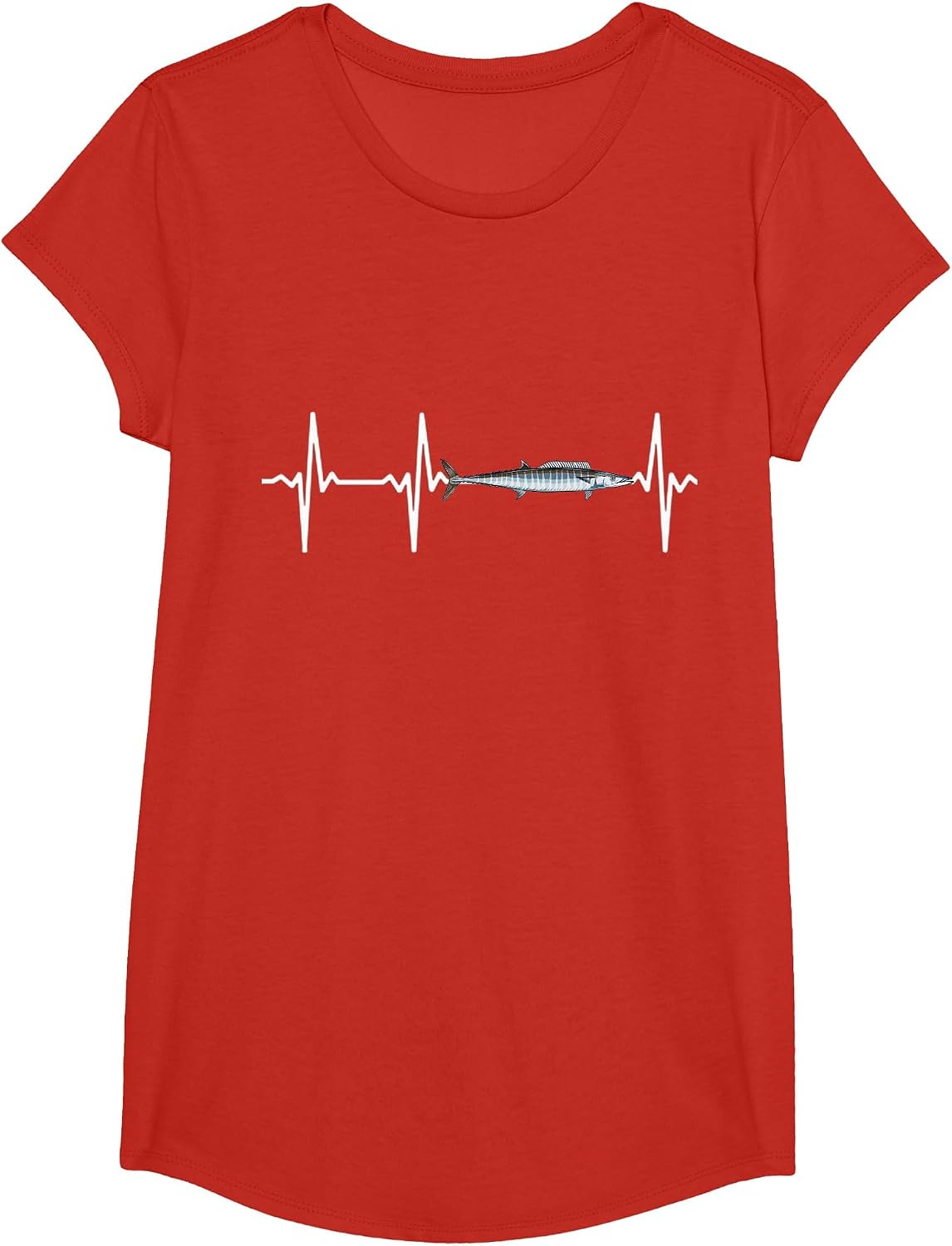 Wahoo Heartbeat for Saltwater Fish Lovers T-Shirt - Girls Red