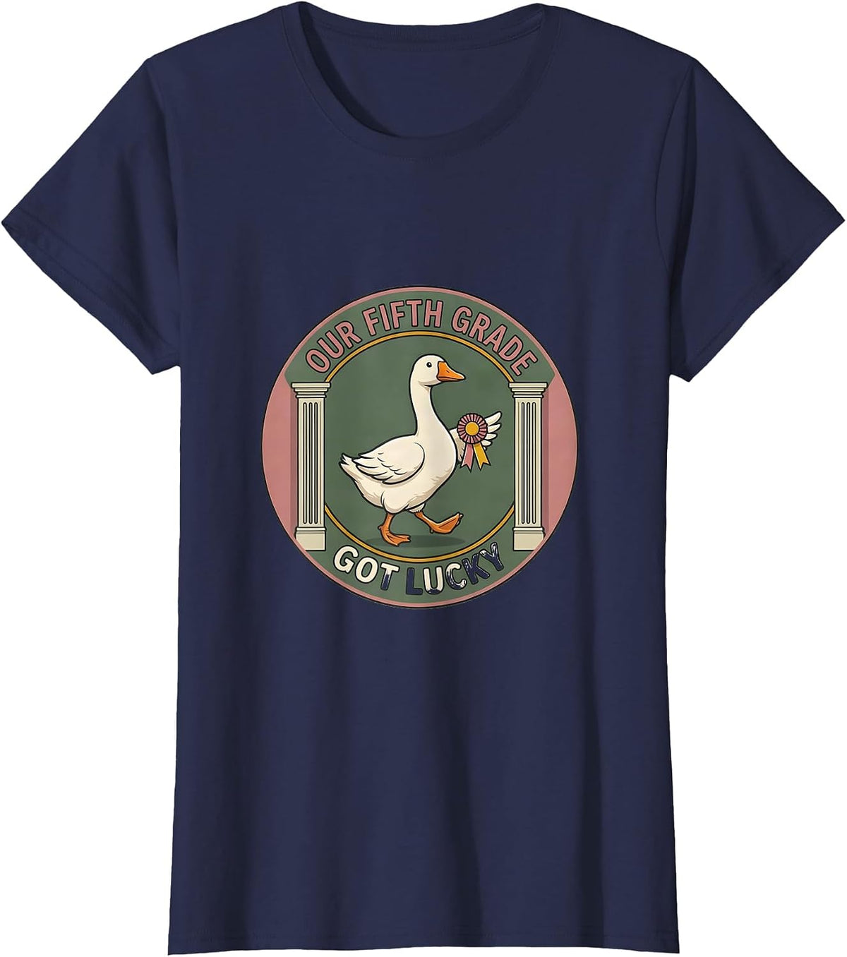 Women's Our Fifth Grade Got Lucky Cute Goose Teacher Back To School T-Shirt - Navy Blue