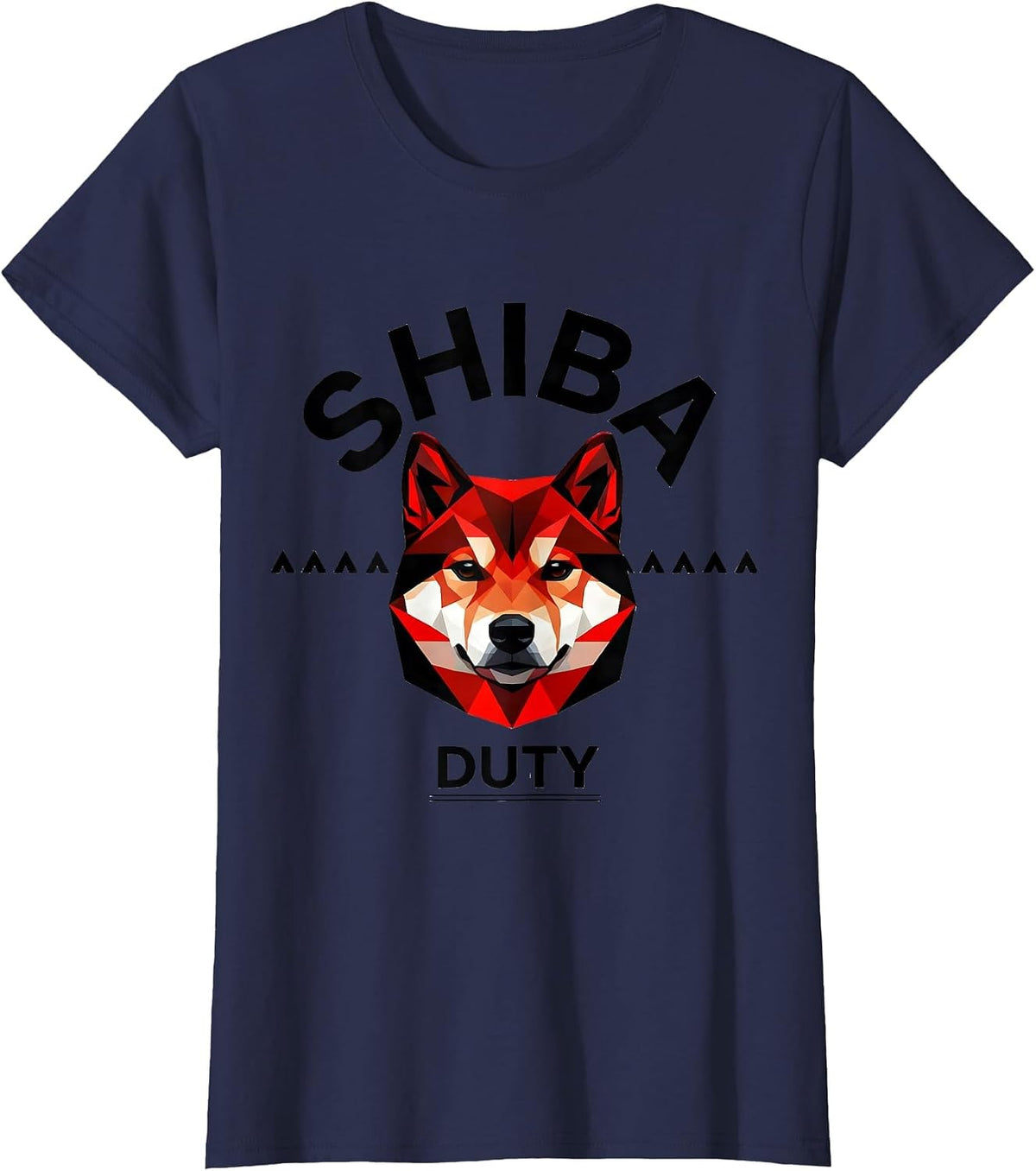 Women's SHIBA Duty Geometric Minimalist Shiba Inu Badge Patch Line T-Shirt - Navy Blue