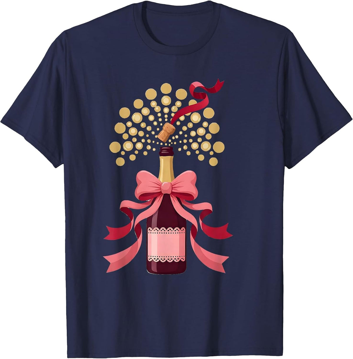 Champagne Bottle Pop Celebration Graphic Tee T-Shirt - Navy Blue