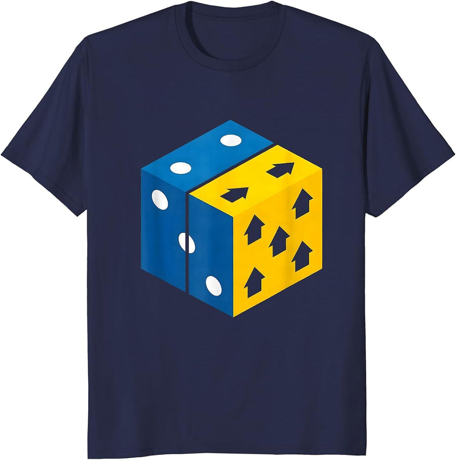 Die Half Blue Yellow Down Syndrome Awareness Support T-Shirt - Navy Blue