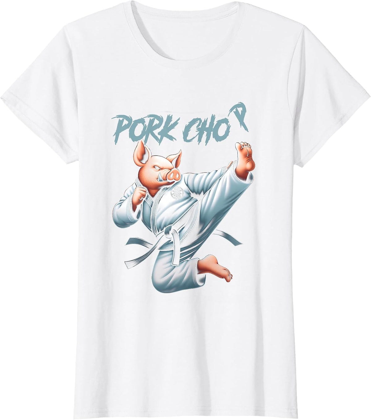 Pig Karate Pork Chop Funny Hog Martial Art Fighting Animal T-Shirt - White