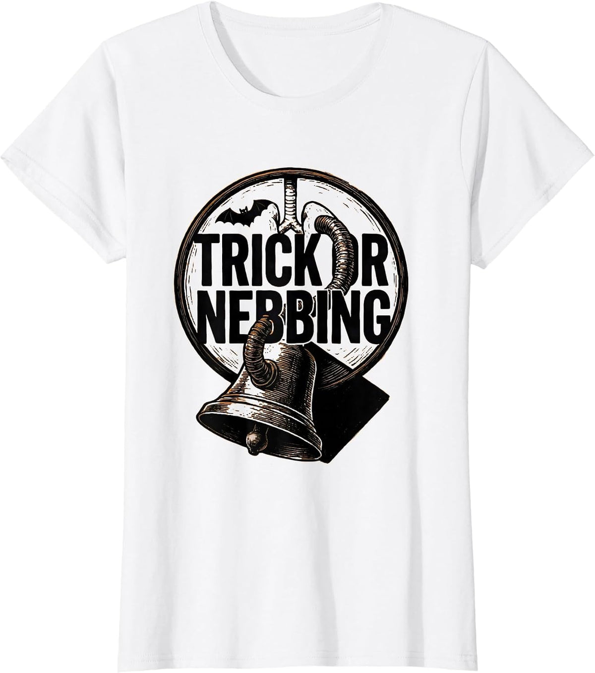 Trick Or Nebbing Linocut Respiratory Therapist Halloween T-Shirt - White