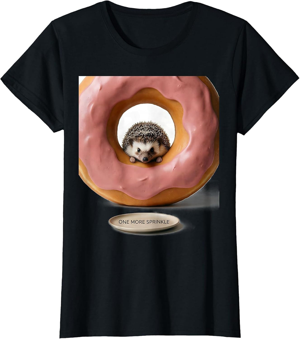 One More Sprinkle Cute Kawaii Hedgehog Animal Character T-Shirt - Black