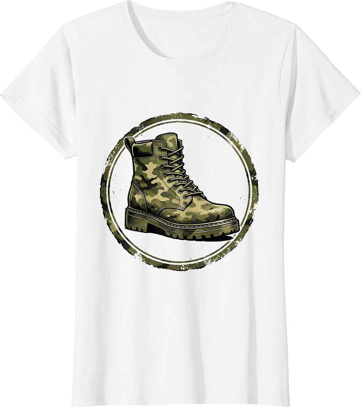 Old School Camo Army Boot Graphic T-Shirt - White