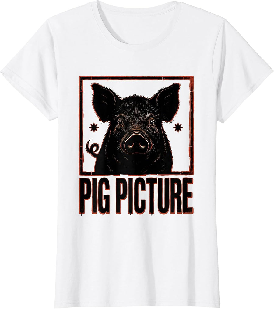 Women's Pig Picture Funny Pig Farm Animal Lover Novelty T-Shirt - White
