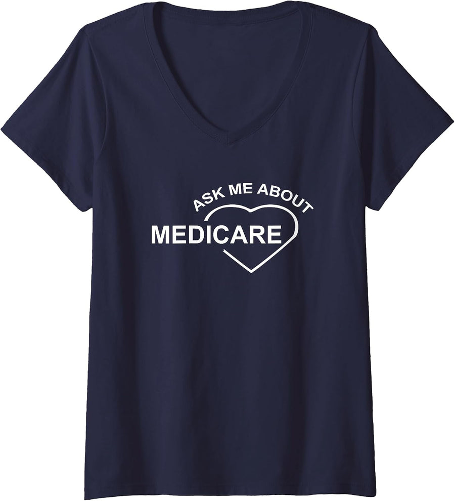 Women's Medicare Health Care Ask Me About Medicare V-Neck T-Shirt - Navy Blue