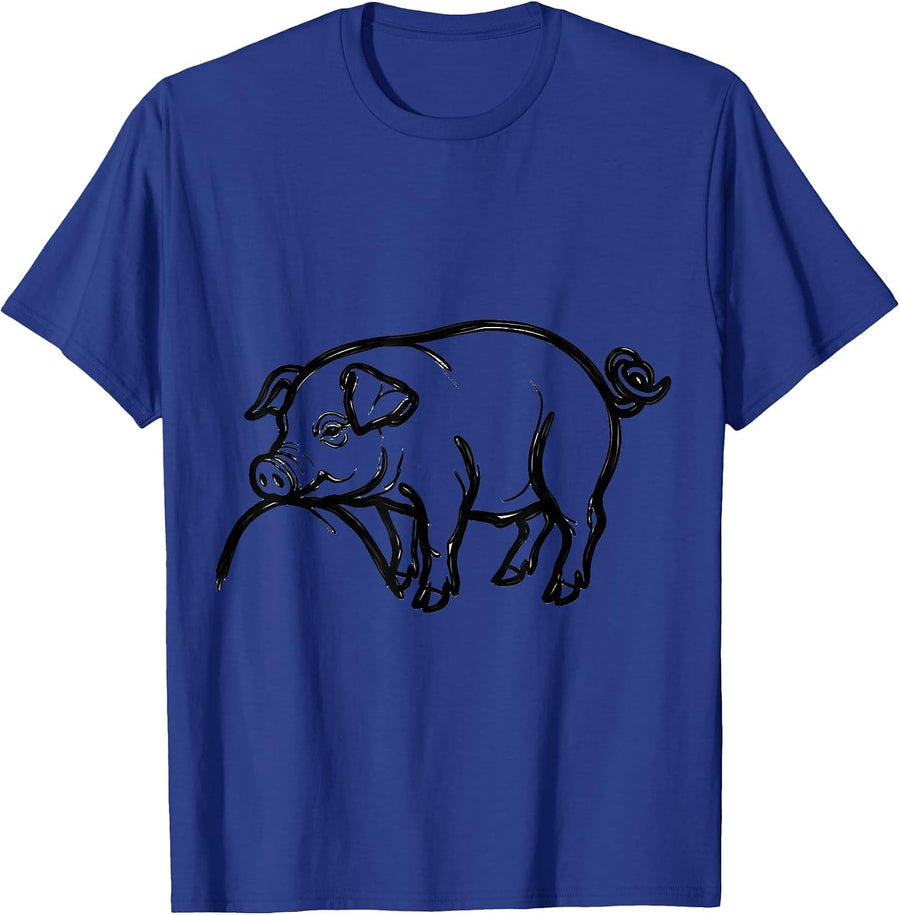 Piglet Line Art Funny Pig Lover Halloween Costume T-Shirt - Royal Blue