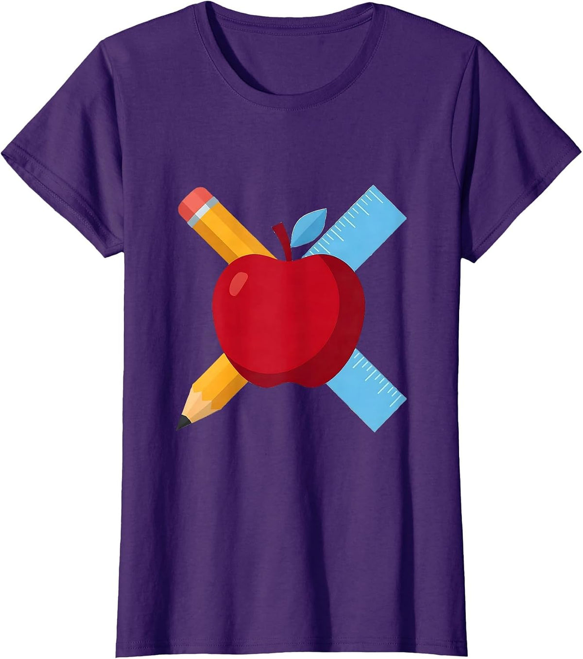 Women's Preschool Teacher Apple Pencil Ruler Graphic T-Shirt - Purple