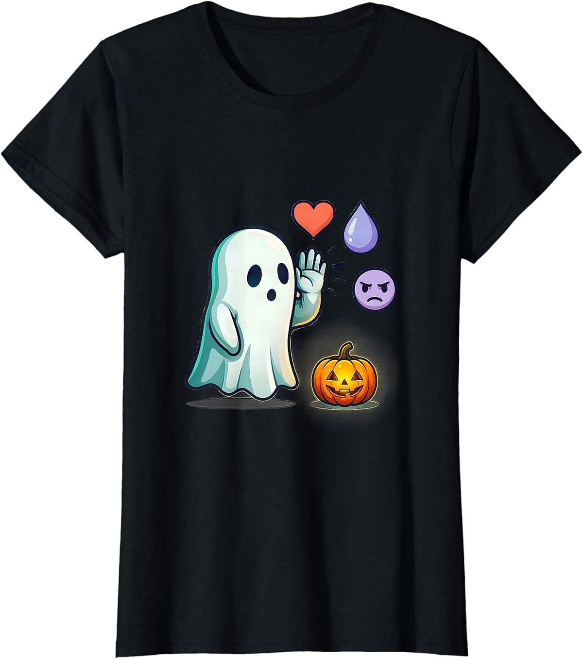 Women's Friendly Ghost Halloween Mental Health Awareness School T-Shirt - Black