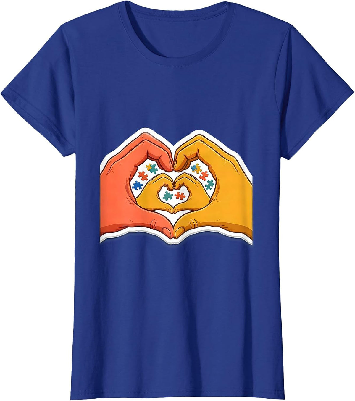 Women's Special Education Heart Hands Illustration T-Shirt - Royal Blue