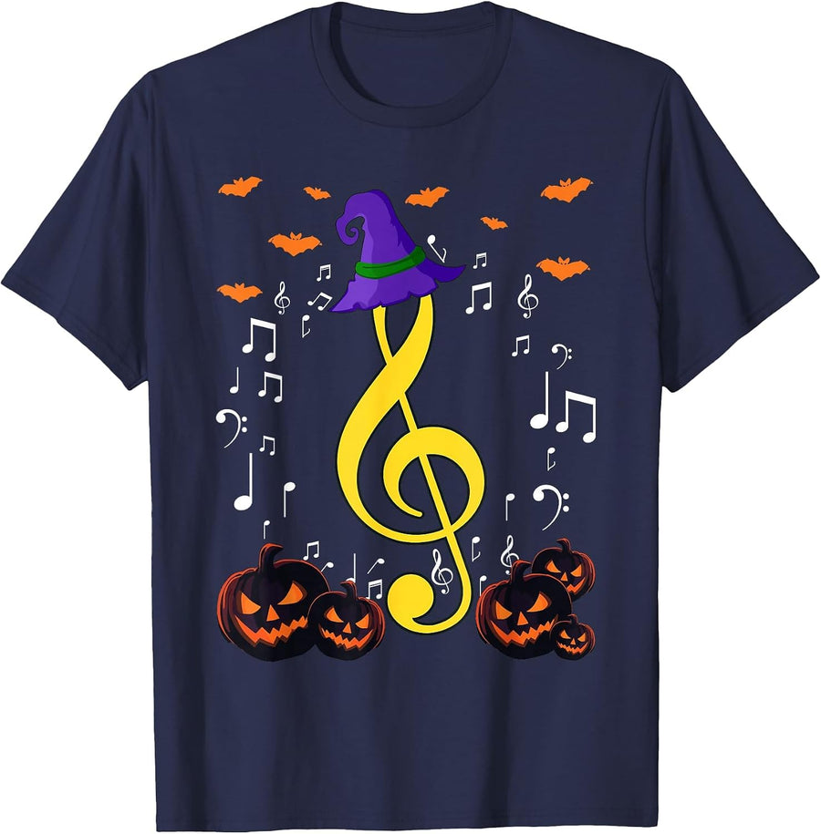 Music Note Pumpkin Fall Music Teacher Halloween Costume T-Shirt - Navy Blue