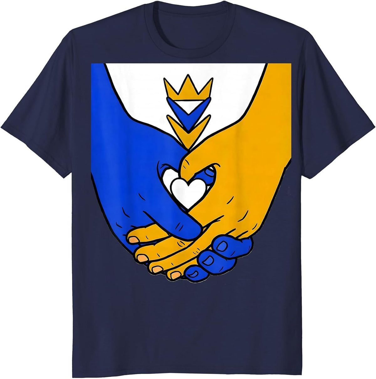 Linked Hands Down Syndrome Awareness Family Support T-Shirt - Navy Blue