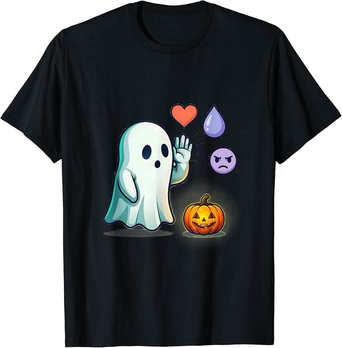Men's Friendly Ghost Halloween Mental Health Awareness School T-Shirt - Black