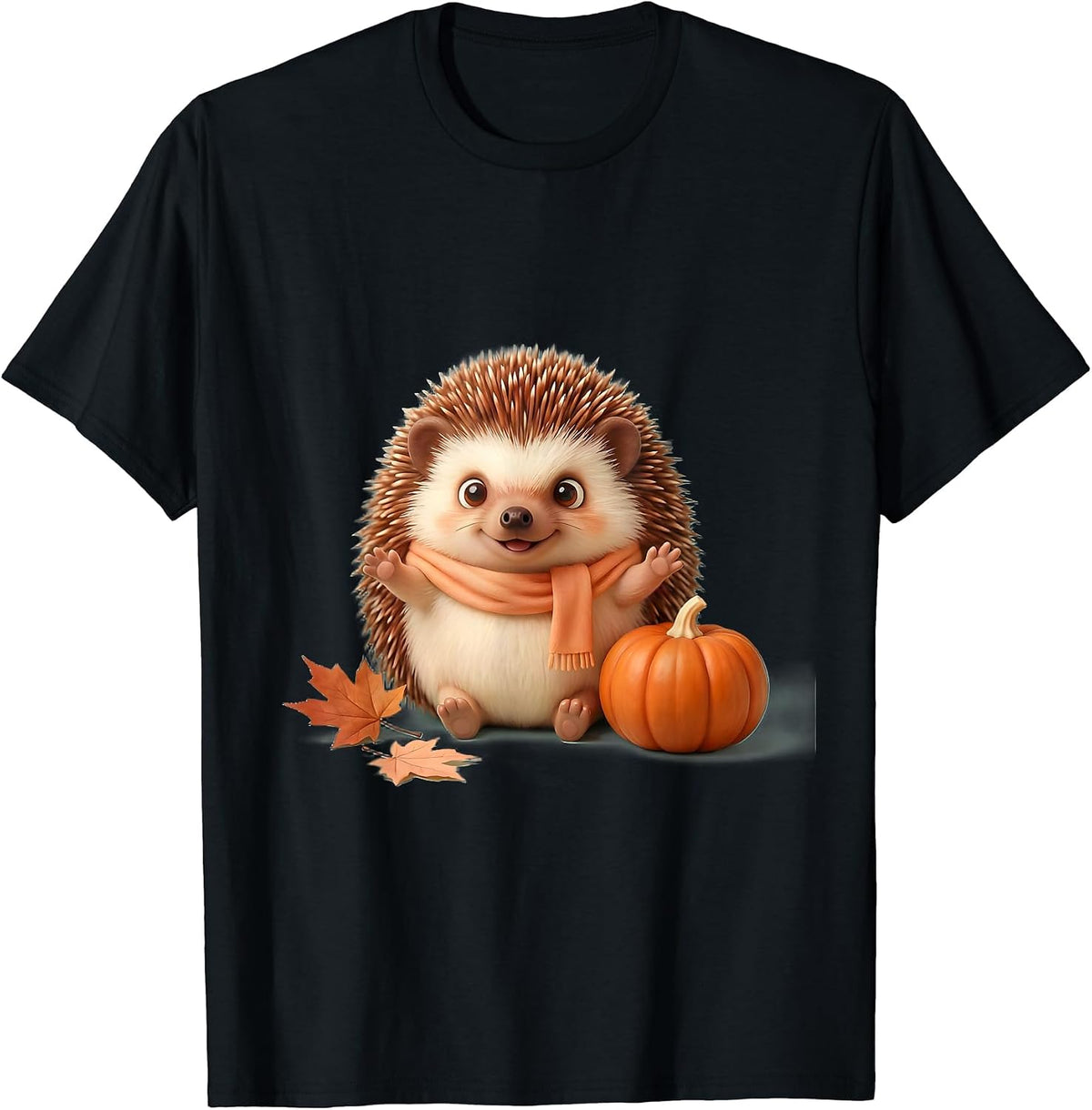 Men's Cheerful Hedgehog Cute Kawaii Fall Pumpkin Mom T-Shirt - Black