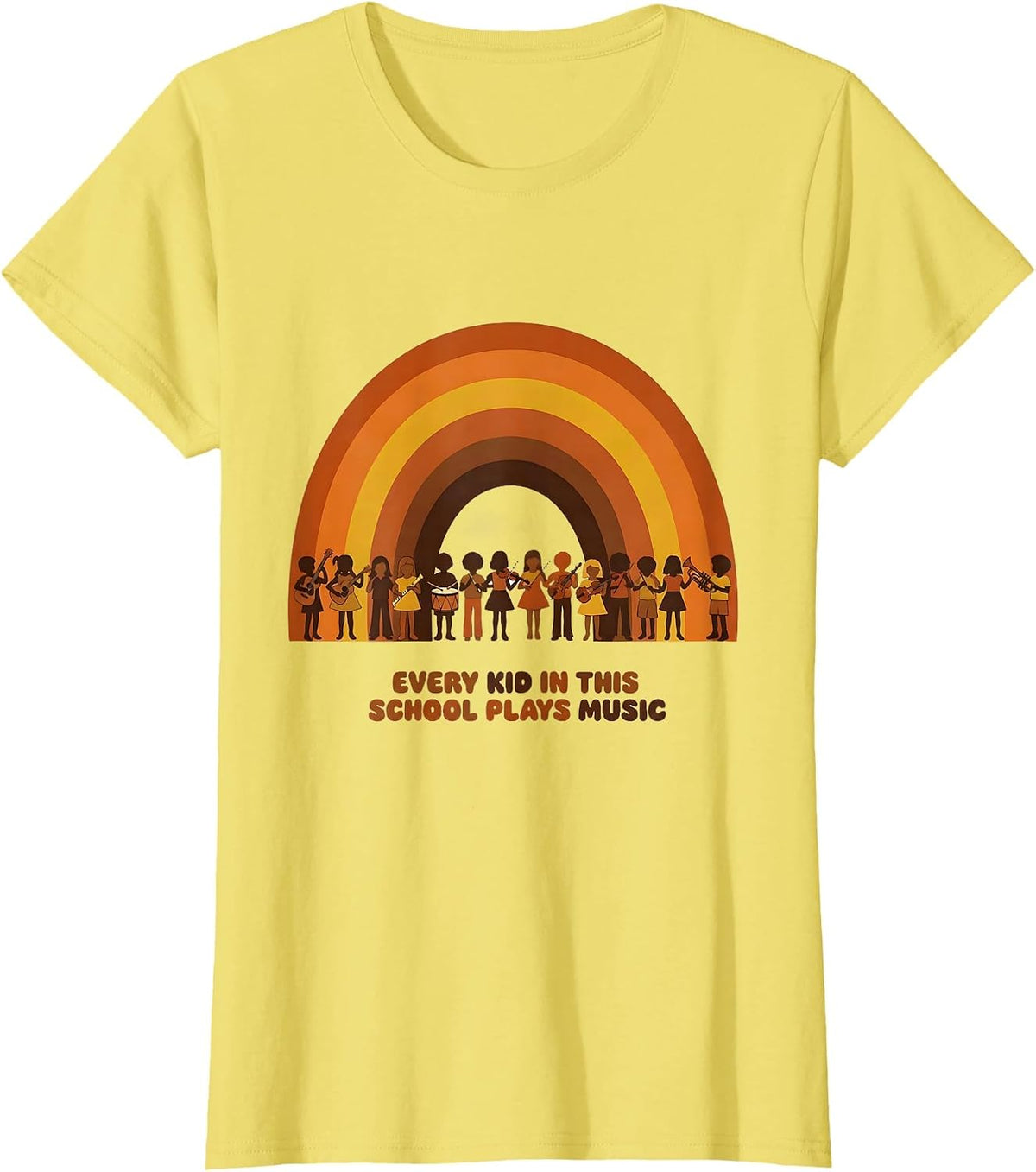 Every Kid In This School Plays Music Retro 70s Music Teacher T-Shirt - Lemon Yellow