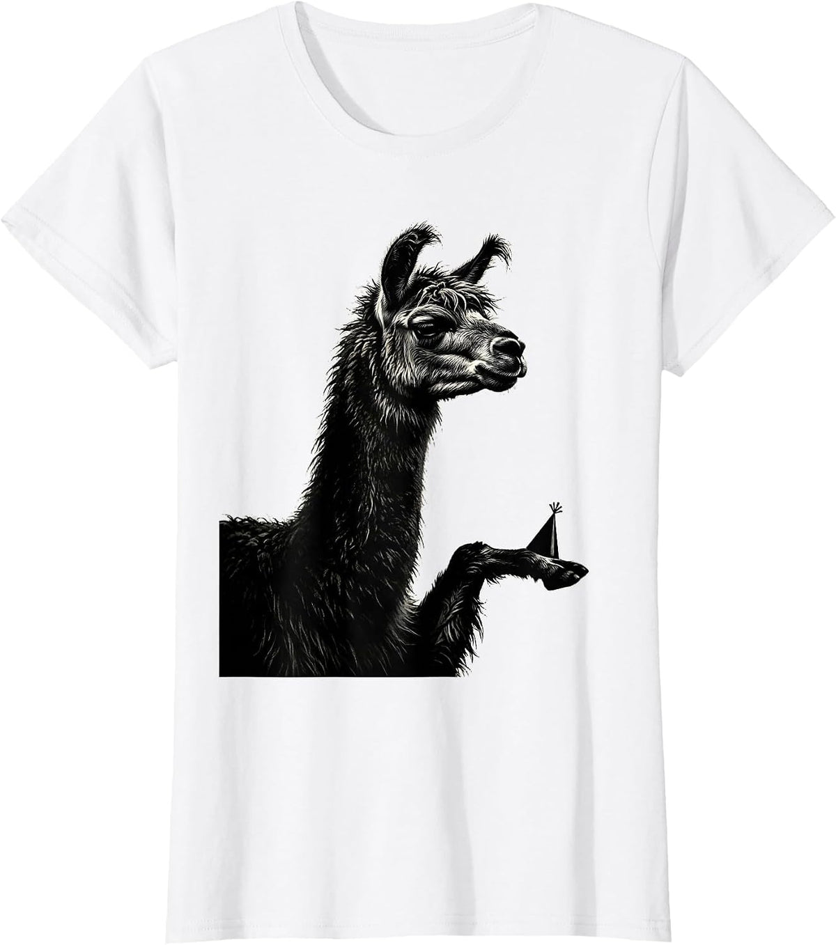 Women's Llama Balancing Party Hat Funny Alpaca Lover Humor T-Shirt - White