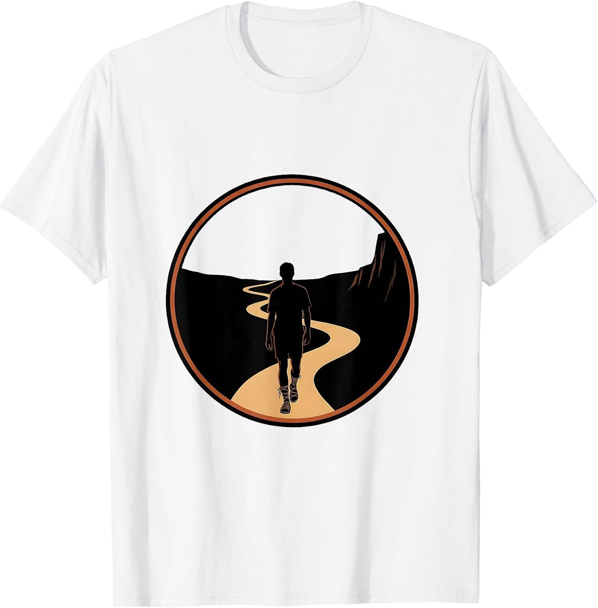 Men's Sandal Hiker Winding Cliff Path Adventure Graphic T-Shirt - White