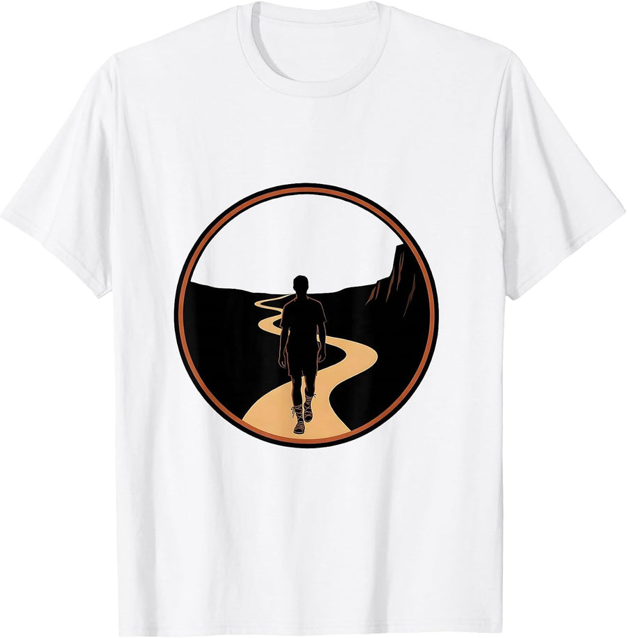 Men's Sandal Hiker Winding Cliff Path Adventure Graphic T-Shirt - White