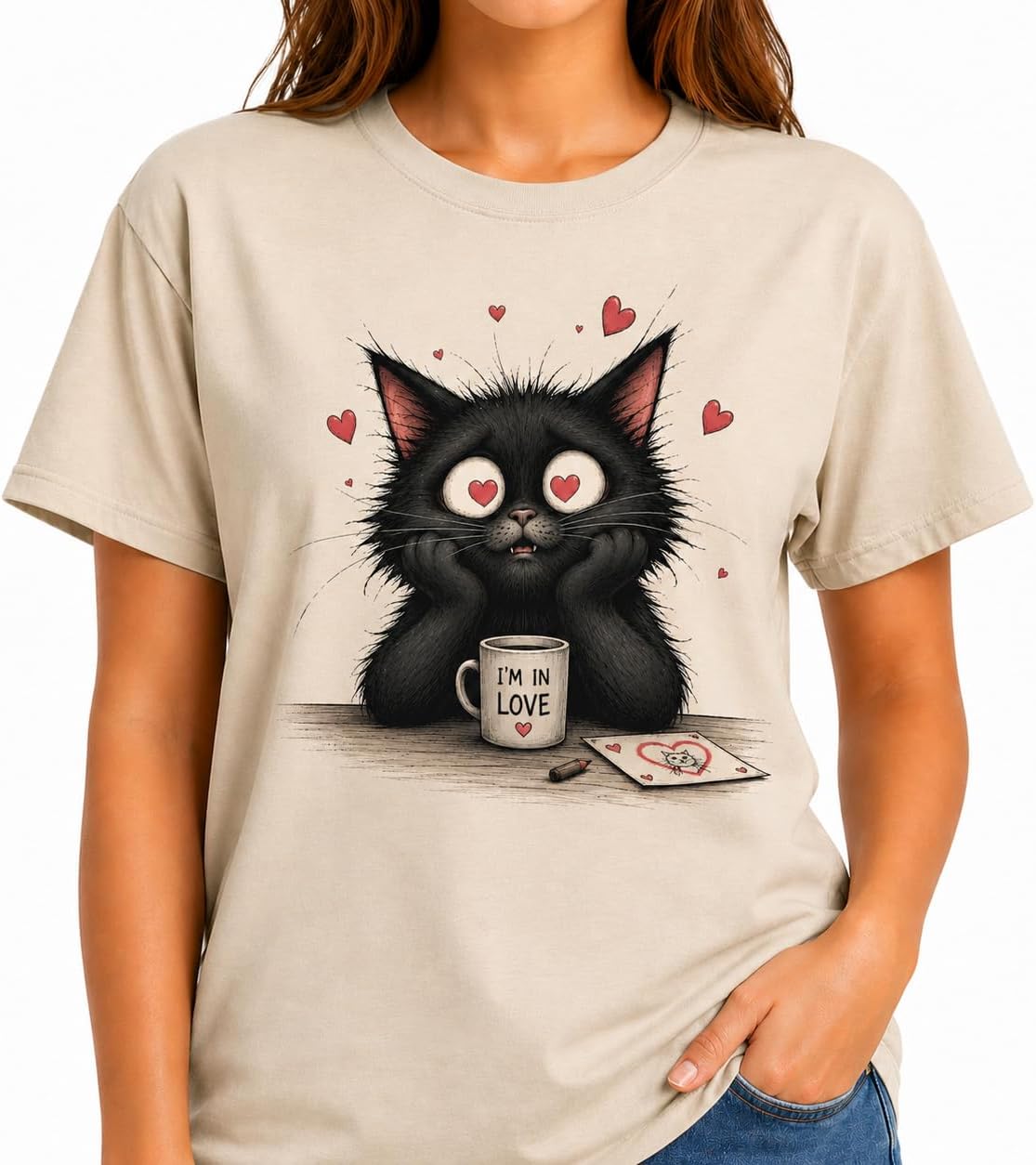 Cat Mood Funny Gift Shirt Unisex Graphic Tee Grumpy Coffee Design Cute Sketch Style Pet Lover T Shirt - Lovestruck Cat