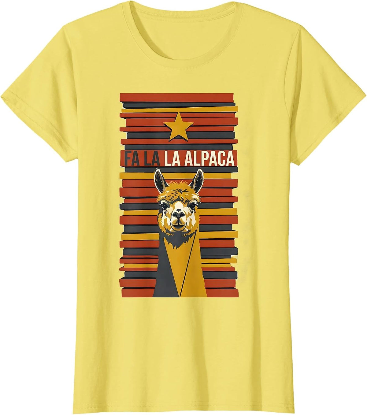 Fa La La Alpaca Midcentury Modern Funny Christmas Animal Pun T-Shirt - Lemon Yellow