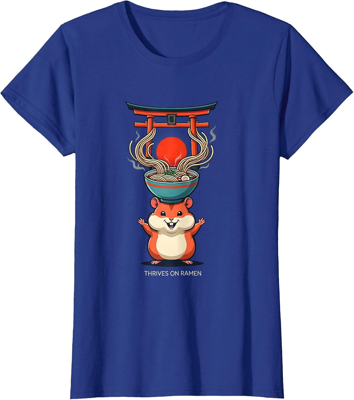 Women's Thrives on Ramen Funny Hamster Anime Animal Lover Gift T-Shirt - Royal Blue