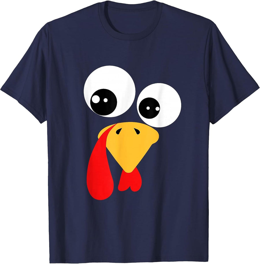Funny Turkey Face Thanksgiving Family Costume Kids Turkey T-Shirt - Navy Blue