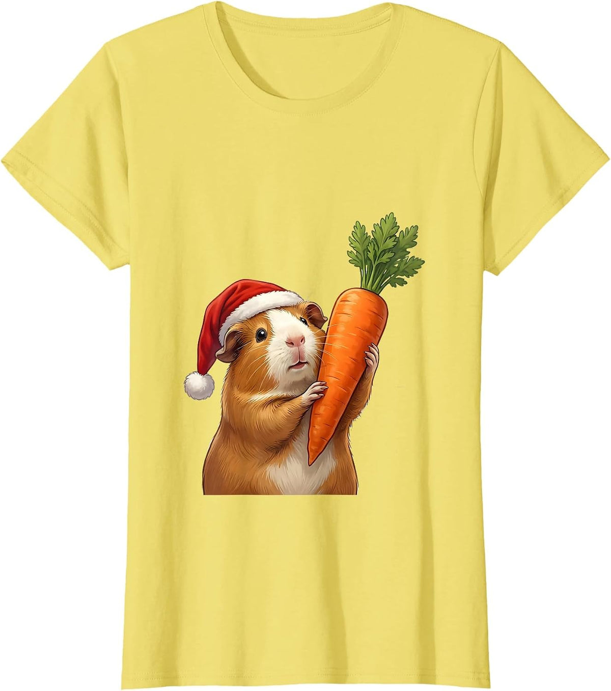 Guinea Pig Santa Hat Funny Pet Lover Christmas T-Shirt - Lemon Yellow