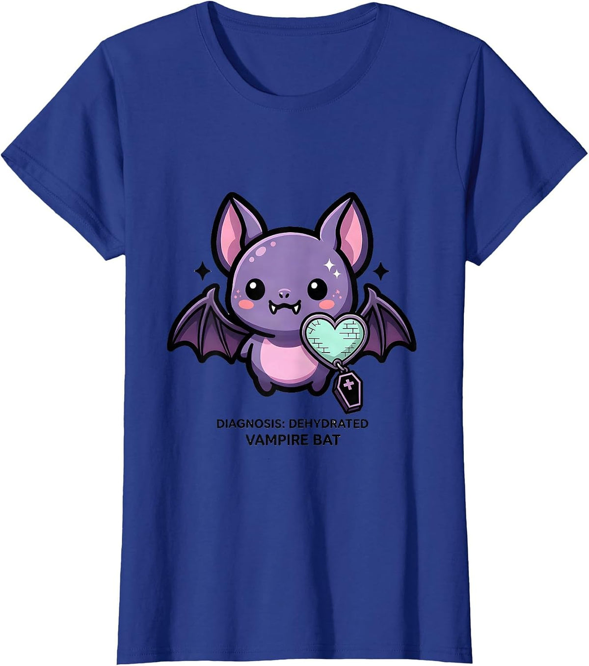 Women's Diagnosis: Dehydrated, Vampire Bat Pastel Goth Kawaii T-Shirt - Royal Blue