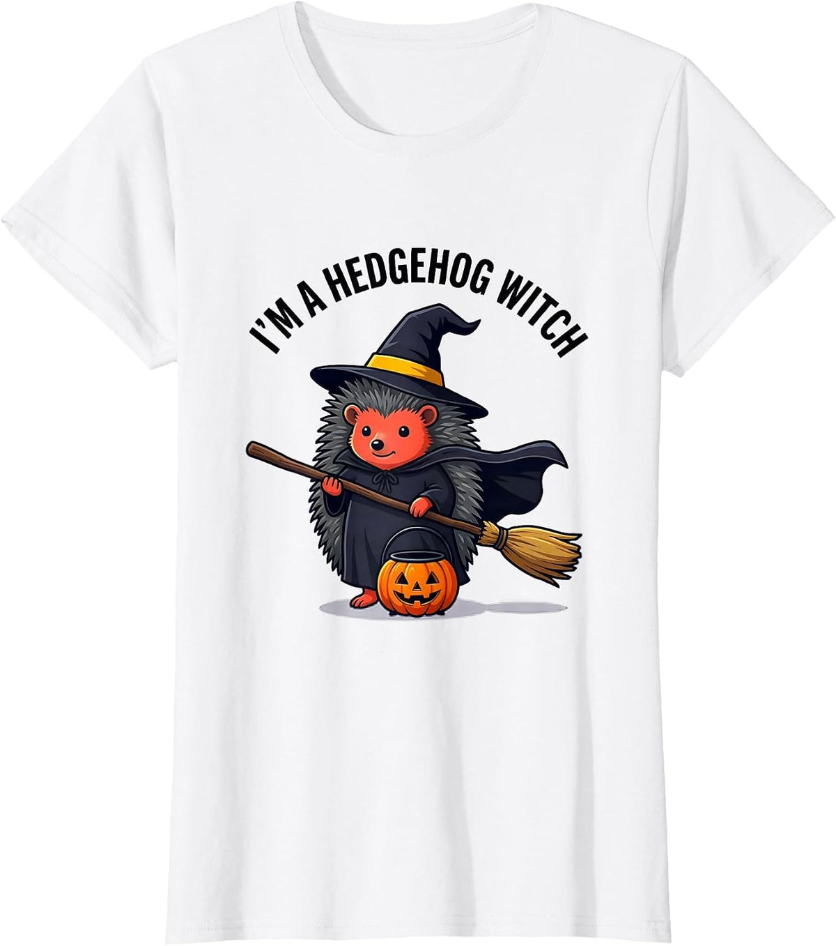 I'm A Hedgehog Witch Flat Vector Halloween Costume Men Women T-Shirt - White