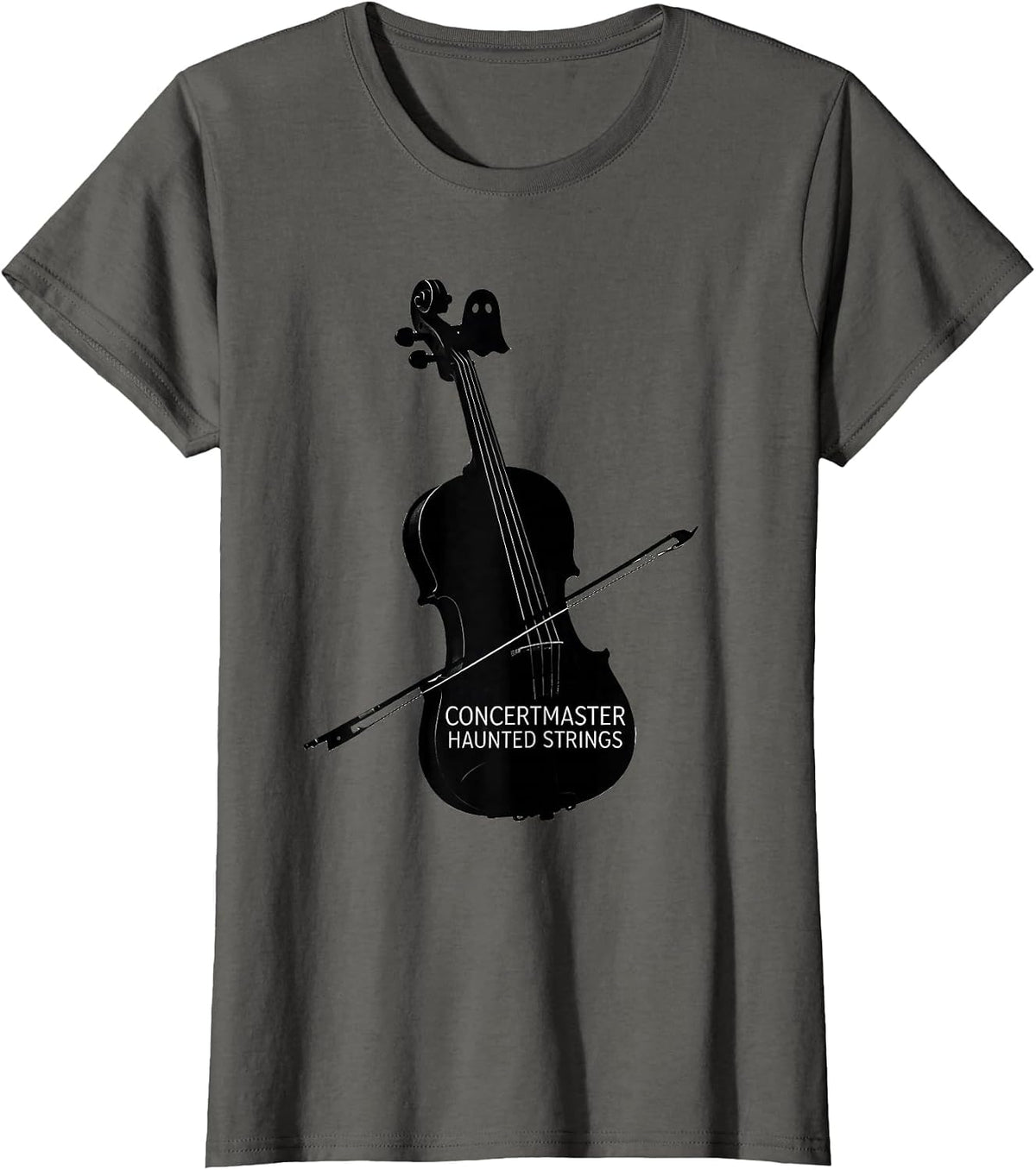 Women's Concertmaster, Haunted Strings Whimsical Music Teacher Ghost T-Shirt - Asphalt Grey