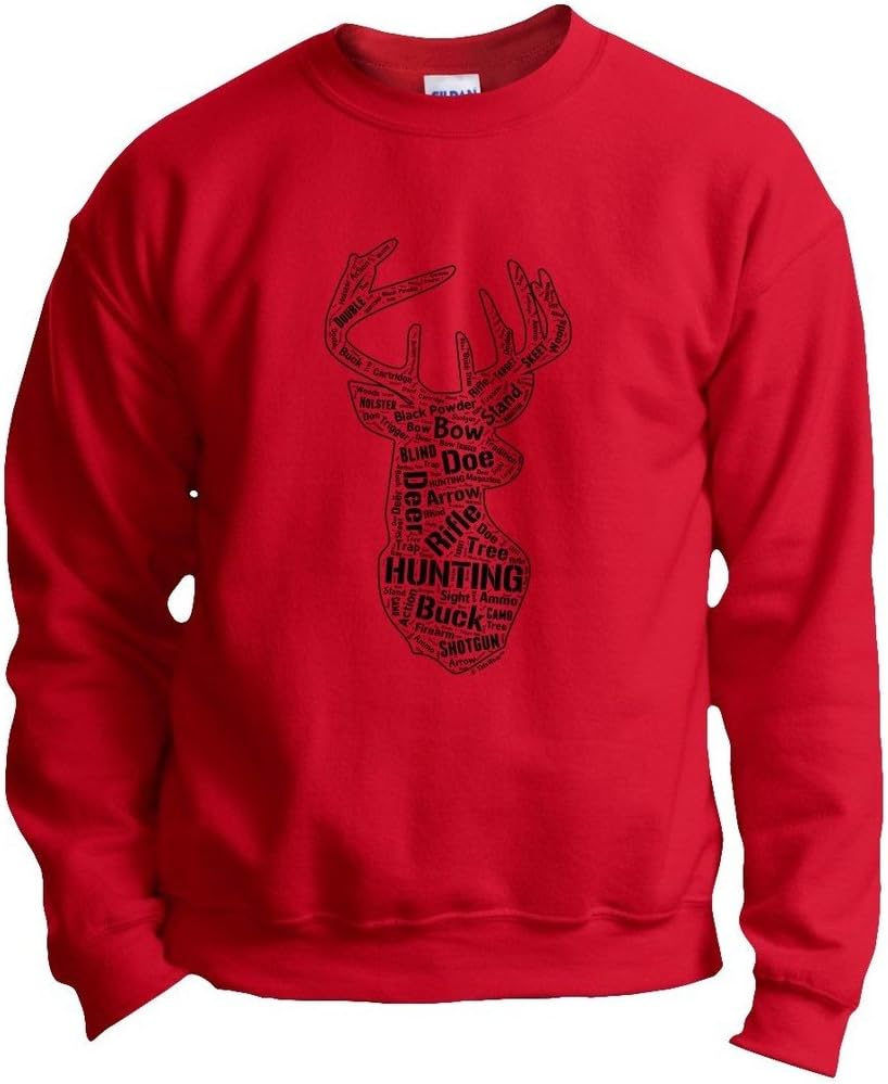 ThisWear Deer Hunting Word Collage Deer Hunter Gift Crewneck Sweatshirt - Red