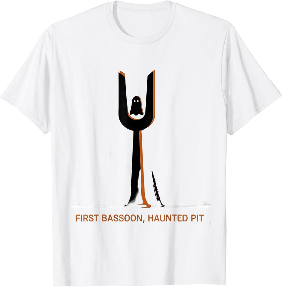 Men's First Bassoon, Haunted Pit Funny Music Teacher Halloween T-Shirt - White