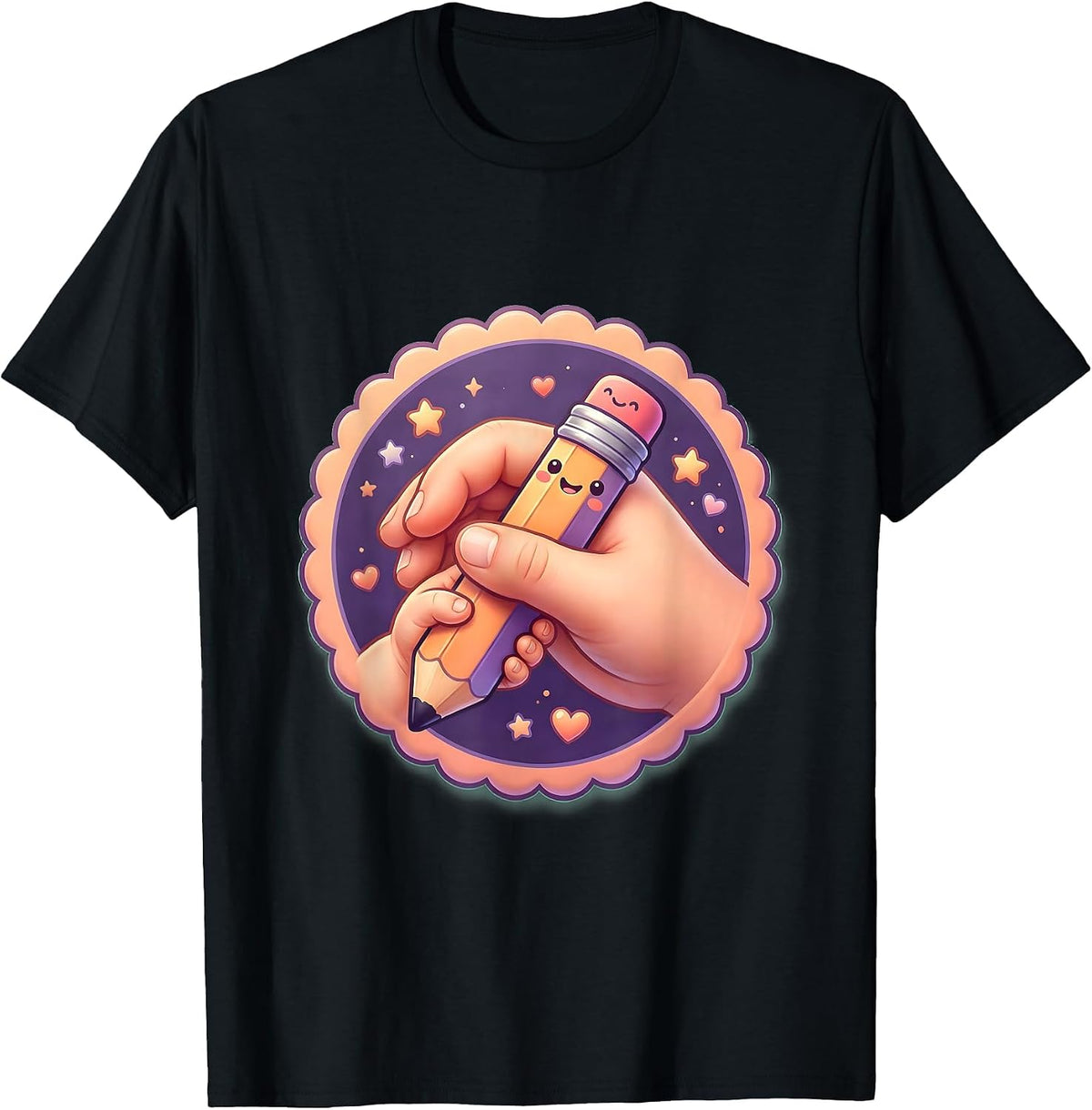 Men's Sped Teacher Hands Guiding Pencil Grip Illustration T-Shirt - Black